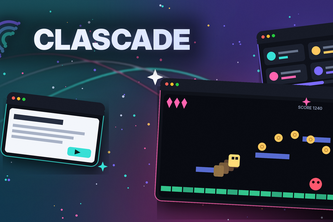 Clascade — platformer lesson interface on a starry background
