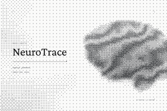 NeuroTrace — dithered brain render beside the wordmark