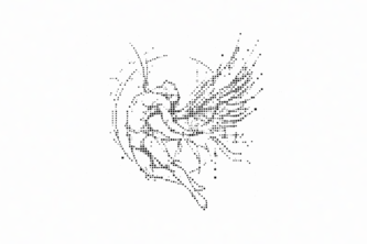 Splat — figure with wings rendered as scattered dots