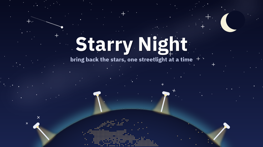 Starry Night — wordmark over a night sky above streetlights on the horizon